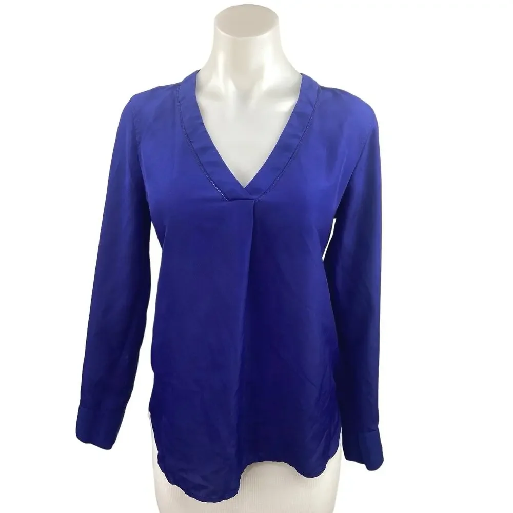 J. Crew Blue V Neck Pullover Casual Relaxed Fit Long Sleeve Top Size S